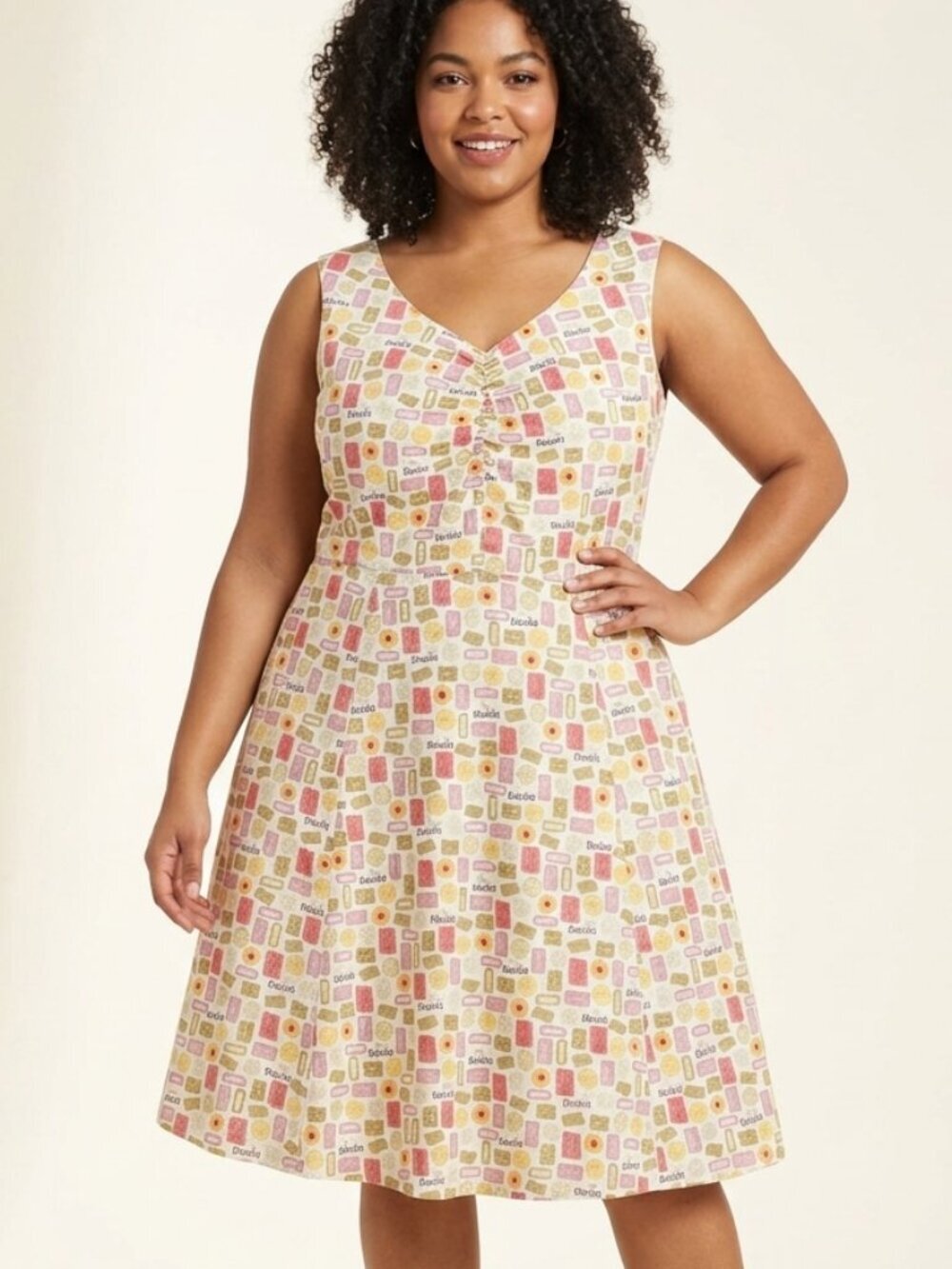 ADORABLE Bea & Dot ModCloth British Biscuits Tea Time A Line Dress 1X Cotton